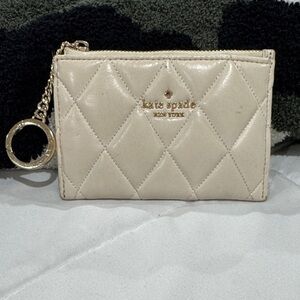 kate spade Quilted Leather Card Holder with Key Ring - Cream